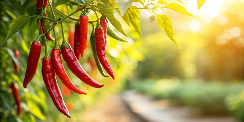 Chillies growing on bushes