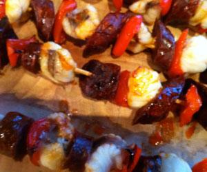 Monkfish and chorizo skewers